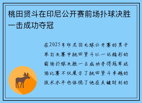 桃田贤斗在印尼公开赛前场扑球决胜一击成功夺冠
